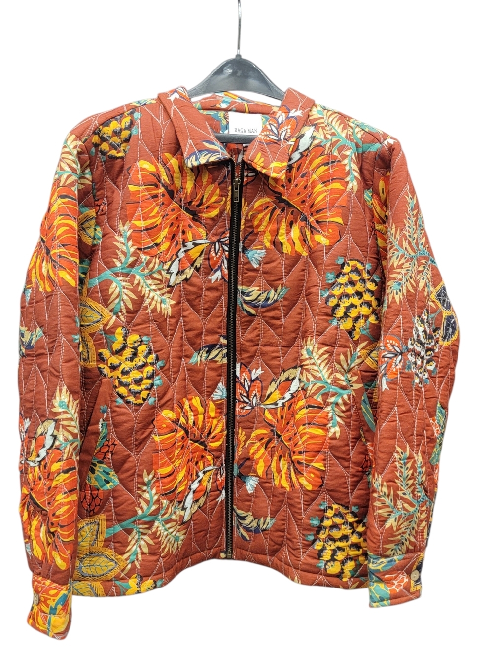 NWT Raga Man Balvan Quilted Full Zip Jacket Discontinued Plant Print Large
